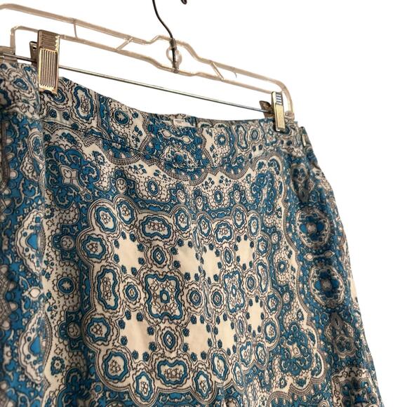 Feather Bone Blue White Wide Leg Pants Womens Sz 6 Paisley Boho Maximalist Loose - Picture 12 of 16